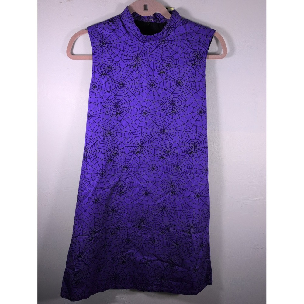 Magnolia Place Unique Vintage Purple Spiderweb Mini Dress Shift Sleeveless S New